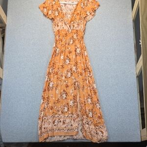 Sapphire Orange Floral Maxi Dress Flutter Sleeve